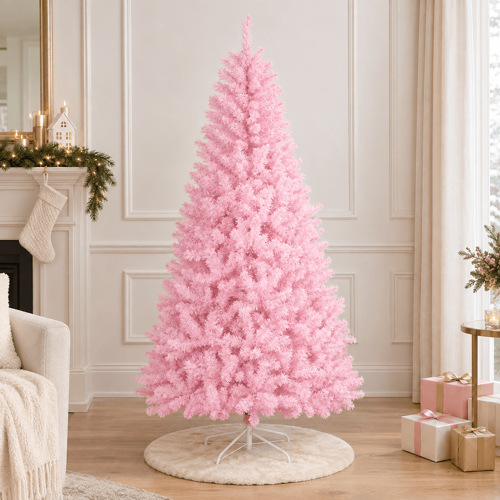 Pink Artificial Christmas Tree with Auto-Open Hinged Branches & Stand