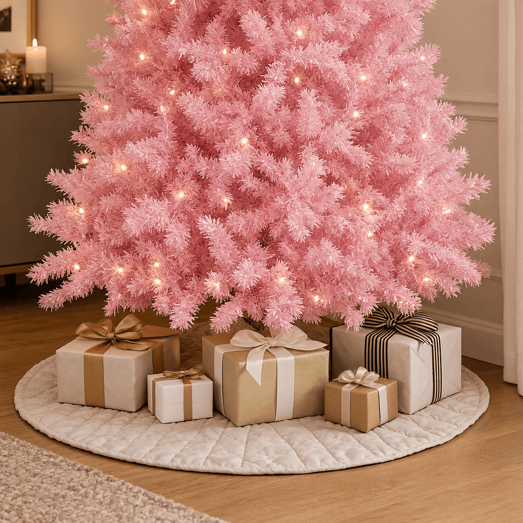 Pink Artificial Christmas Tree with Auto-Open Hinged Branches & Stand