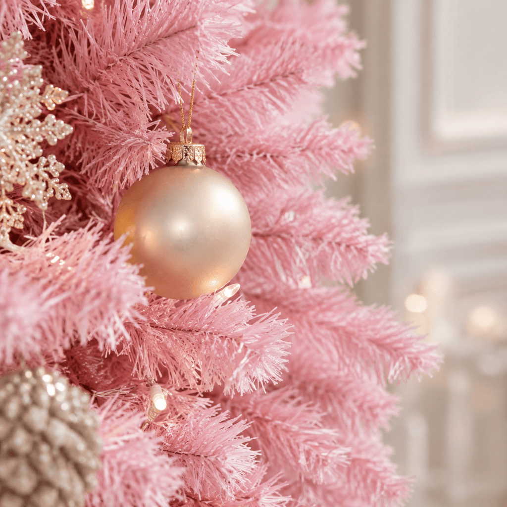 Pink Artificial Christmas Tree with Auto-Open Hinged Branches & Stand