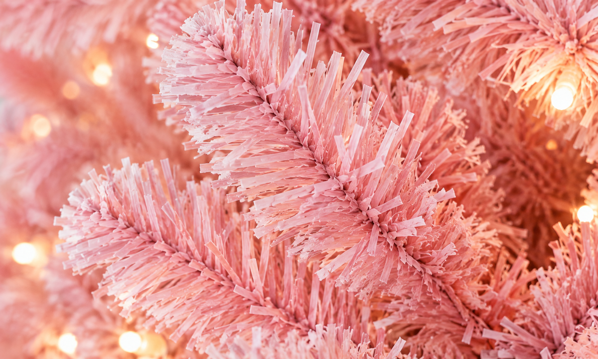 Pink Gradient Christmas Tree with Snow-Flocked Tips - Realism