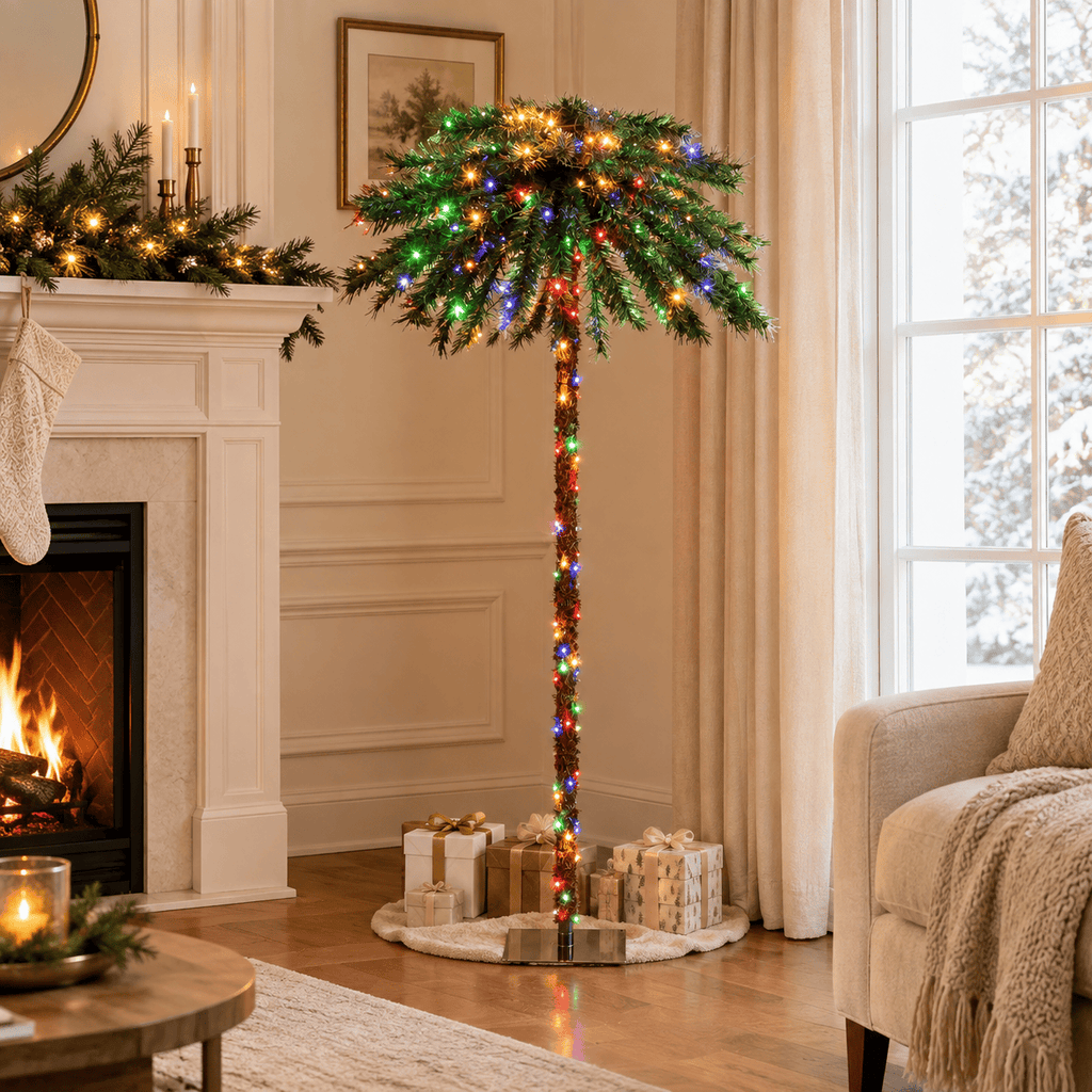 Pre-Lit Christmas Palm Tree with 210 Multicolor LED Lights, PVC