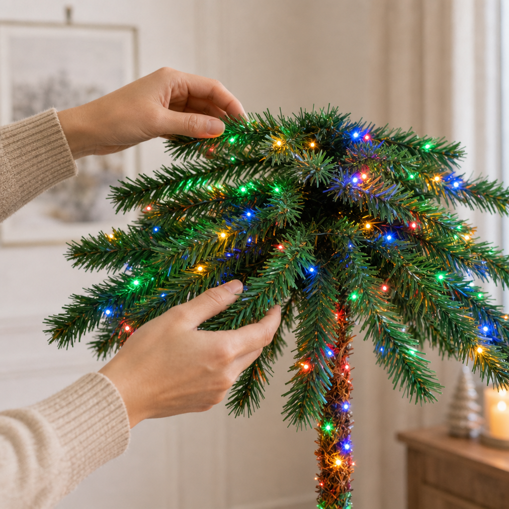 Pre-Lit Christmas Palm Tree with Multicolor LED Lights - Setup