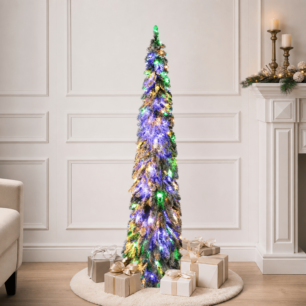Pre-Lit Pencil Christmas Tree with 150 Colorful LED, 390 Tips