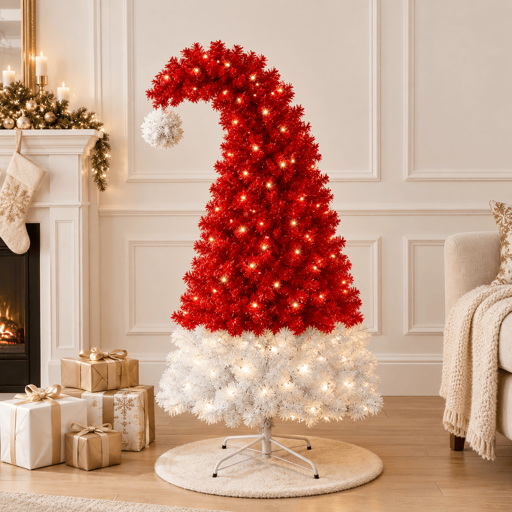 Pre-Lit Red Santa Hat Christmas Tree with 300 LED Lights, 1050 Tips