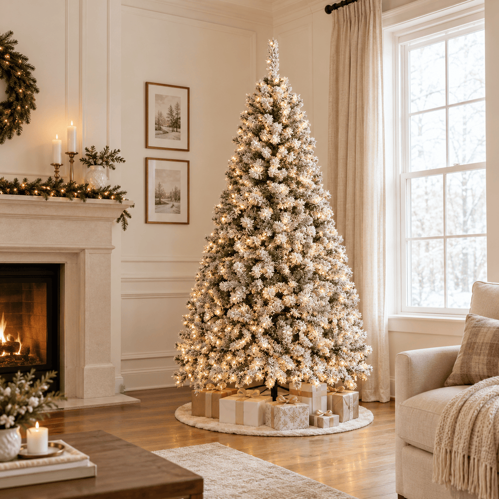 Pre-Lit Snow Flocked Artificial Christmas Tree with 250 LED Lights