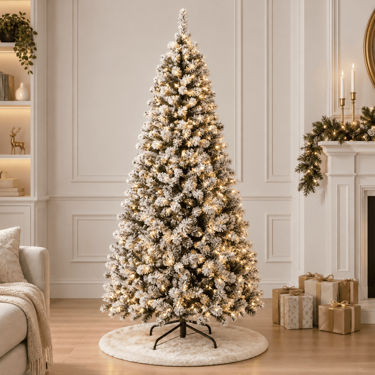 Pre-Lit Snow Flocked Artificial Christmas Tree with 250 LED Lights