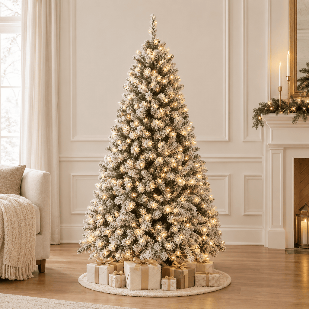 Pre-Lit Snow Flocked Artificial Christmas Tree with 250 LED Lights