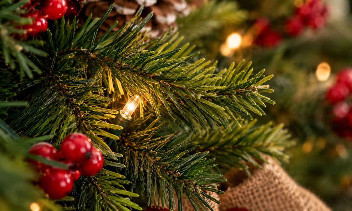 Red and Green Pre-Lit Tabletop Christmas Tree with Ornaments - Fullness