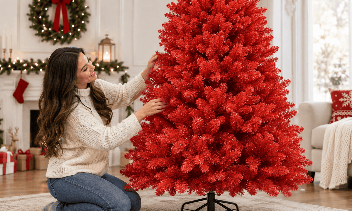 Red Artificial Christmas Tree with Dense PVC Branch Tips - Fullness
