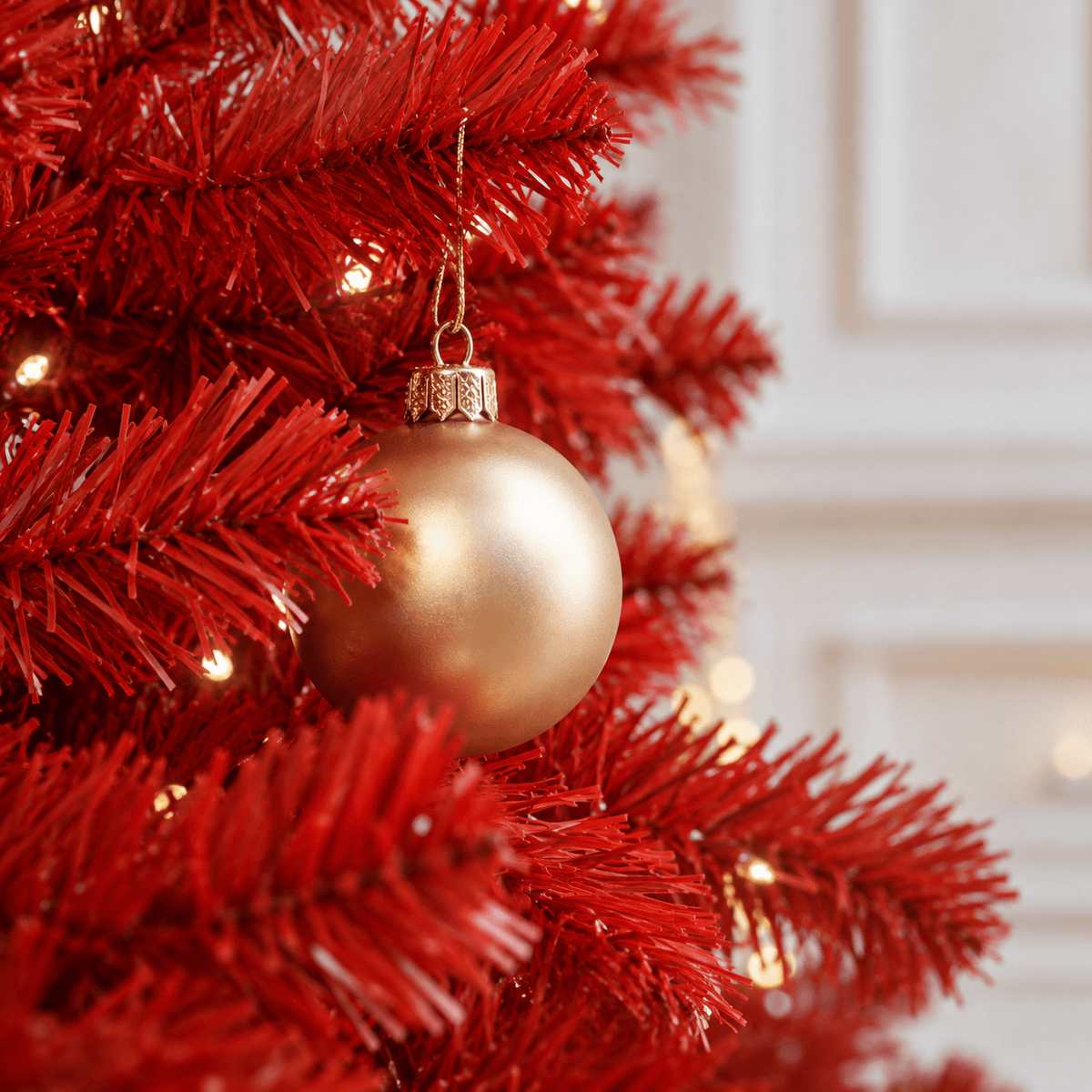 Red Artificial Fir Christmas Tree, Dense PVC, Hinged Branches