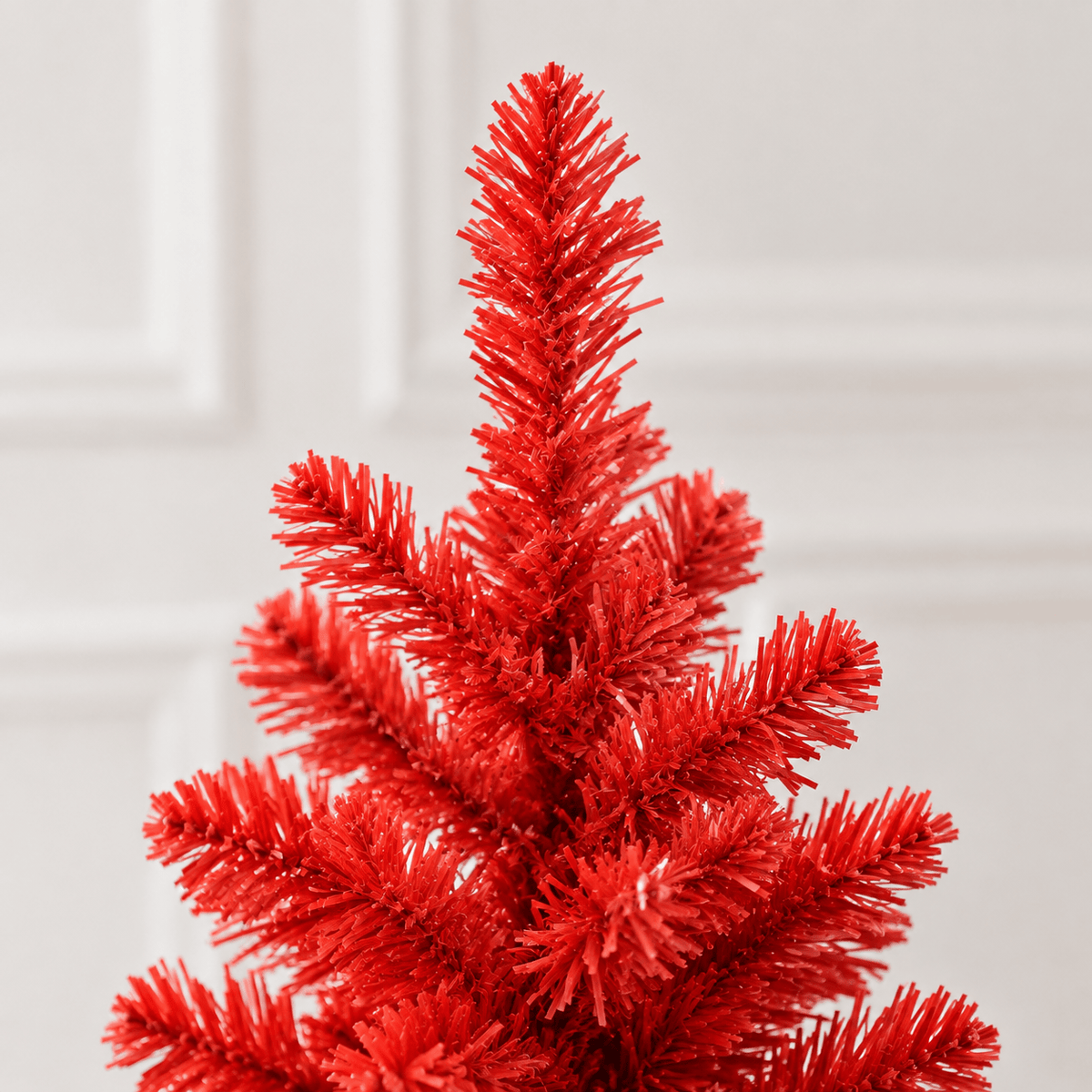 Red Artificial Fir Christmas Tree, Dense PVC, Hinged Branches