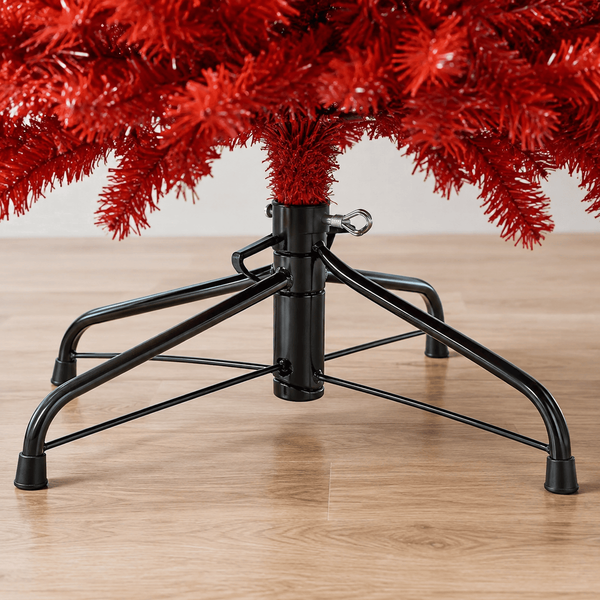 Red Artificial Fir Christmas Tree, Dense PVC, Hinged Branches