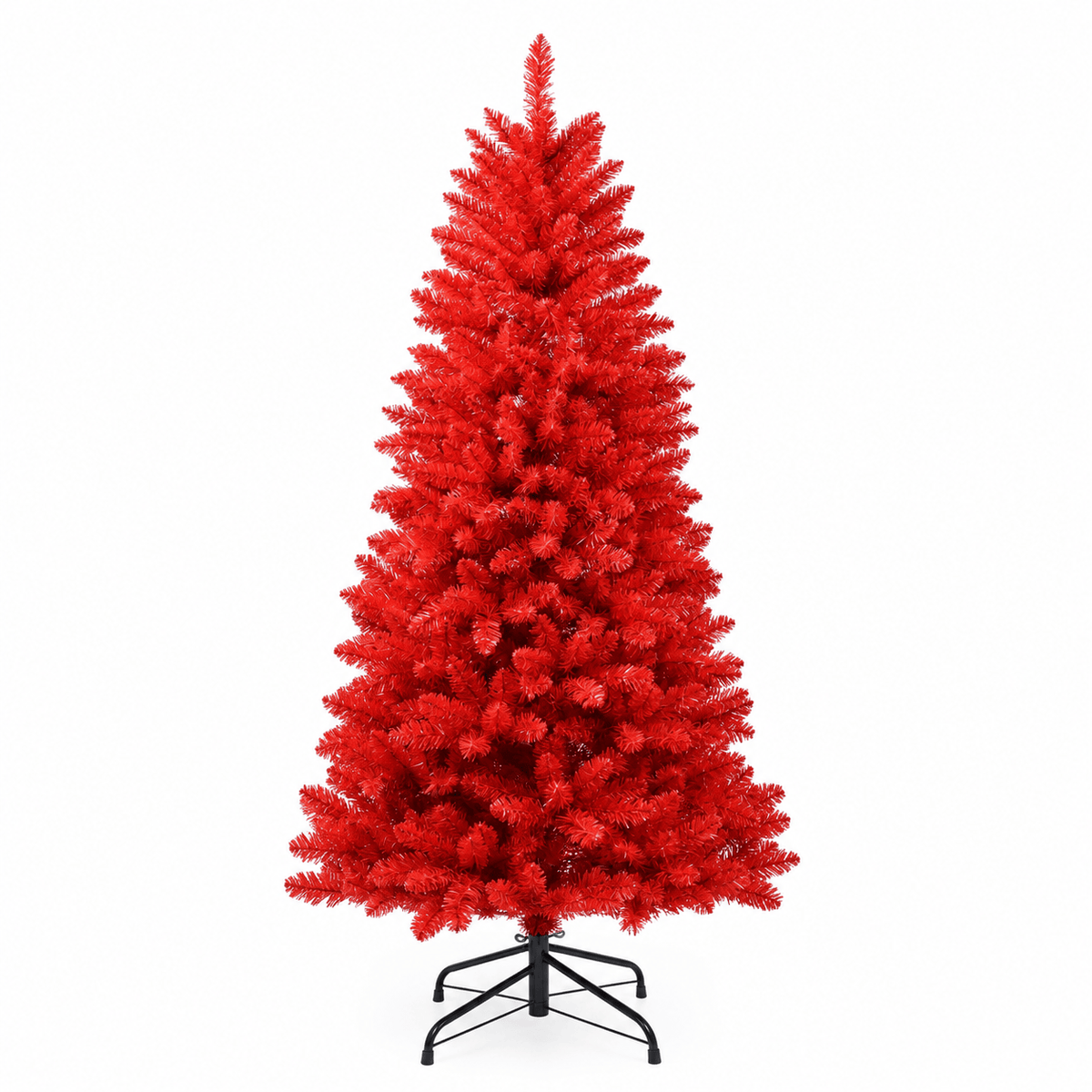 Red Artificial Fir Christmas Tree, Dense PVC, Hinged Branches