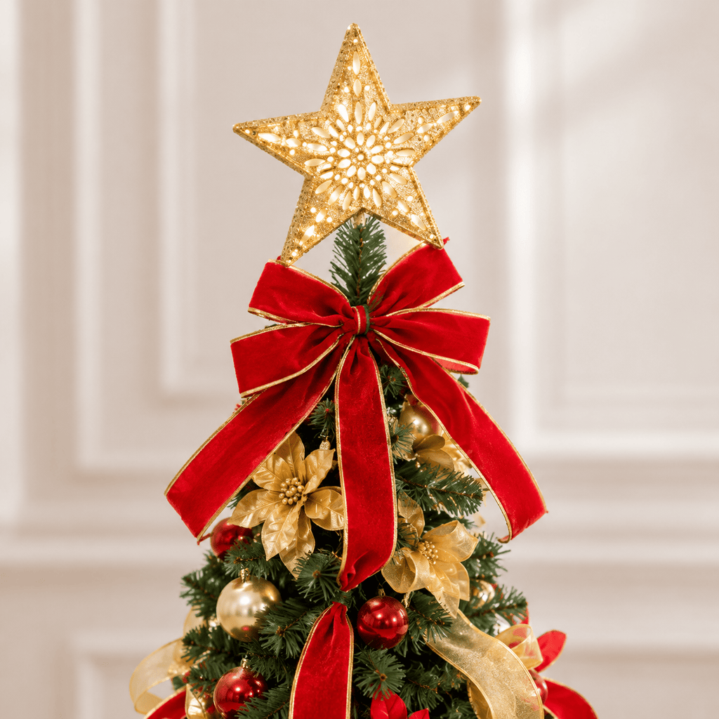 Red & Gold Pre-Decorated Pop Up Christmas Tree, 200 LED Lights, Remote