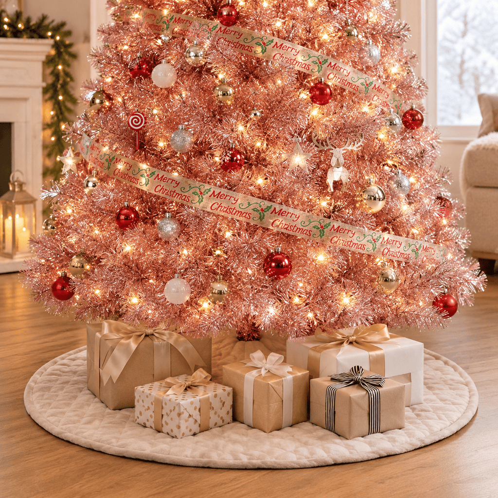 Rose Gold Pre-Lit Artificial Christmas Tree with LED Lights & Stand