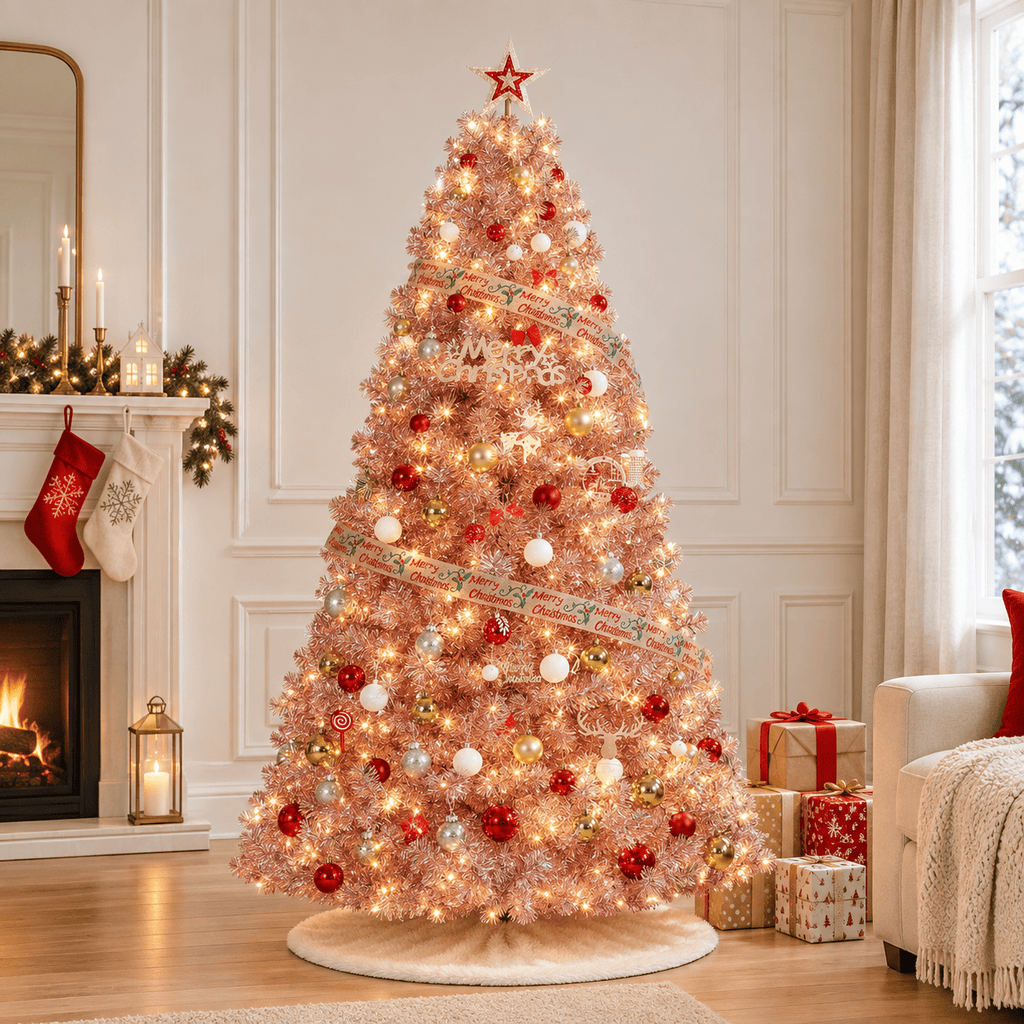 Rose Gold Pre-Lit Artificial Christmas Tree with LED Lights & Stand