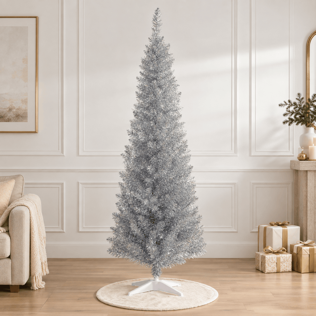 Silver Pencil Artificial Christmas Tree, 294 Tips, Unlit Slim Design