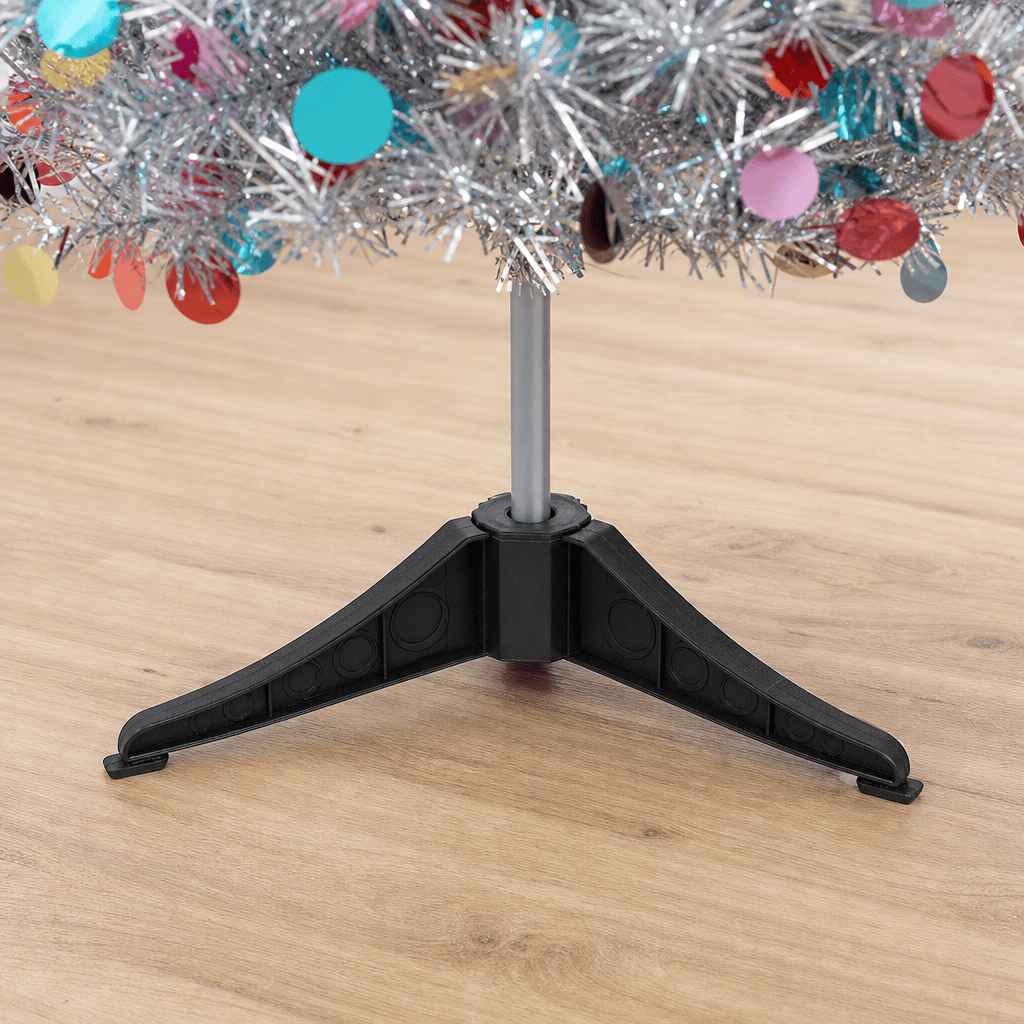 Silver Pop-Up Christmas Tree with Colorful Ornaments, 5' Tall Slim