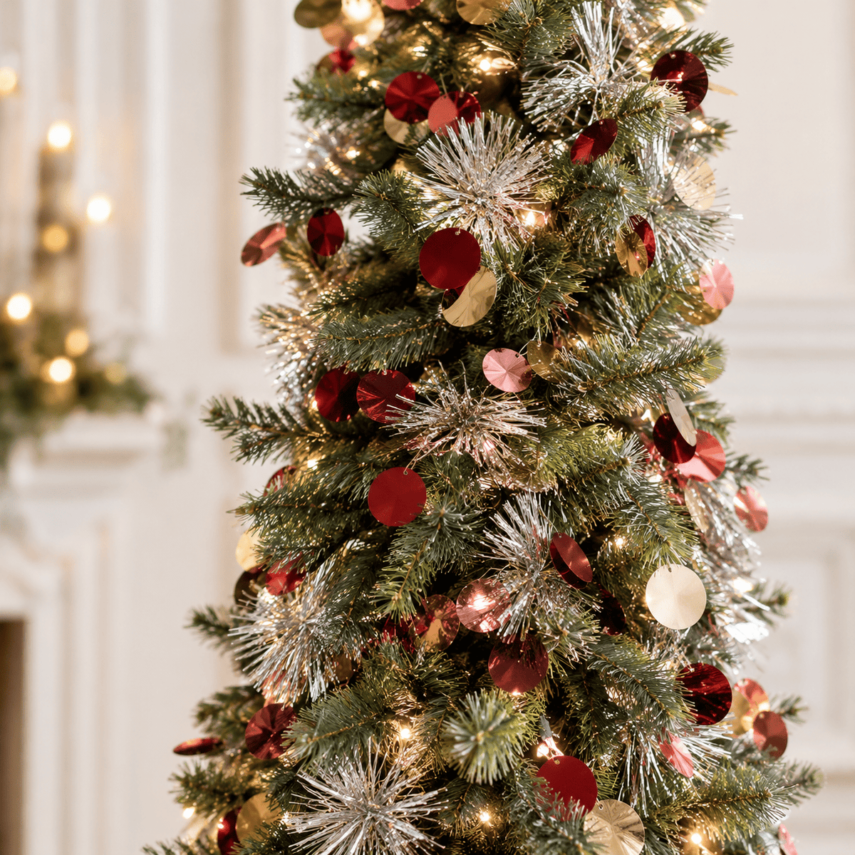 Silver Pop-Up Christmas Tree with Colorful Ornaments, 5' Tall Slim