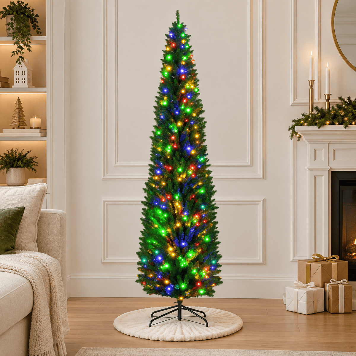 Slim Green Prelit Christmas Tree, 850 Branch Tips, 350 Multicolor LED 