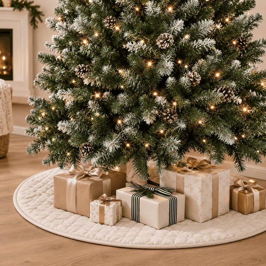 Snow Flocked Artificial Christmas Tree with Pinecones & Hinged Branche