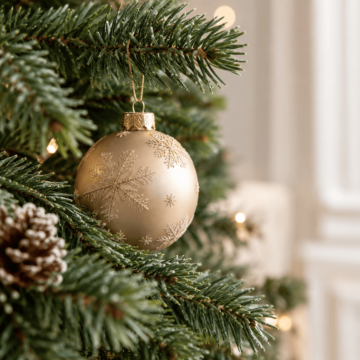 Snow Flocked Artificial Christmas Tree with Pinecones & Hinged Branche