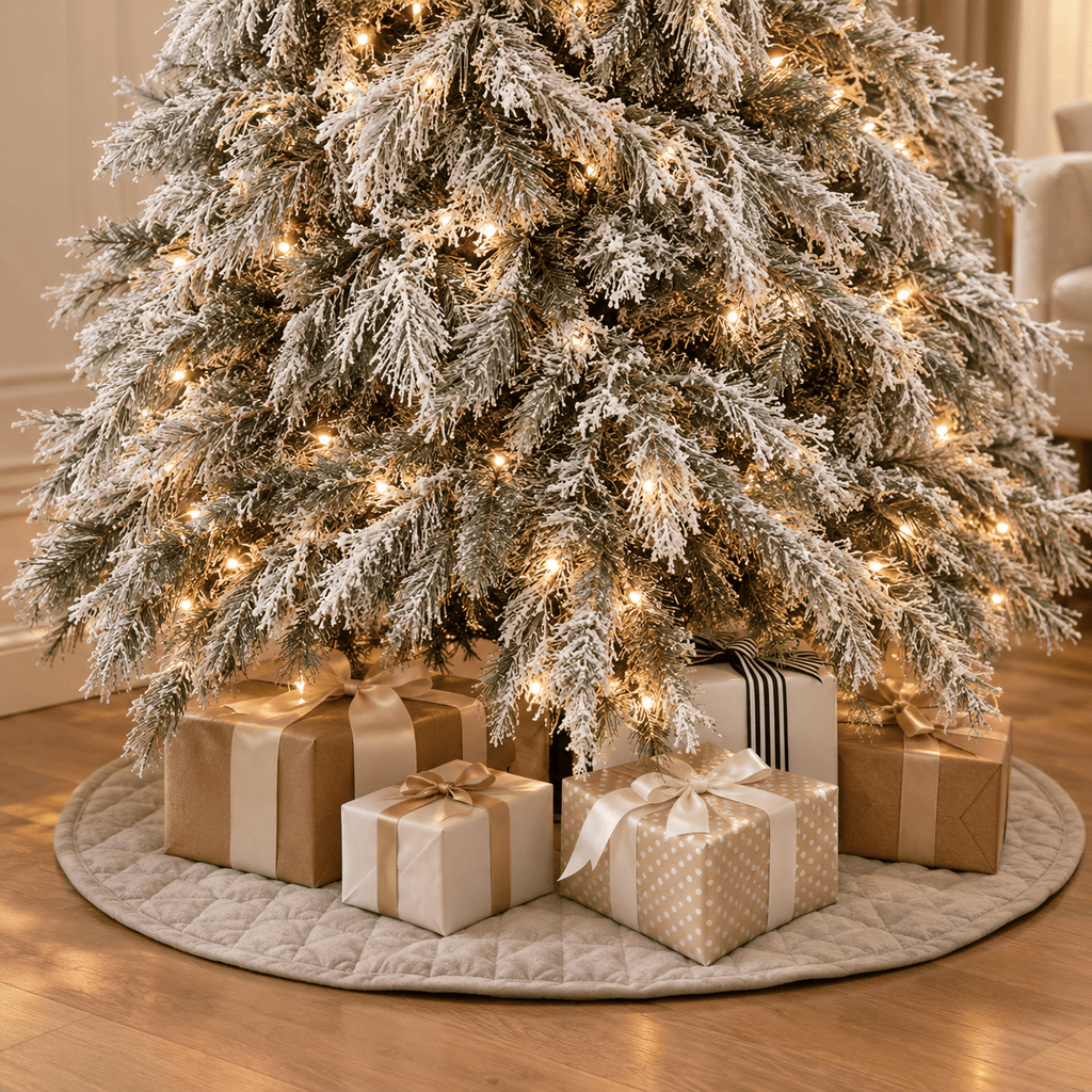 Snow Flocked Artificial Christmas Tree with Warm LED Lights, Hinged