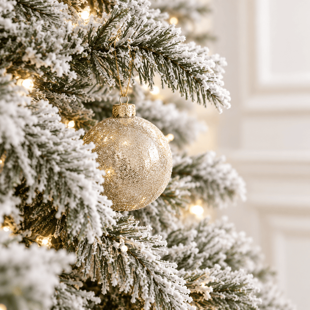 Snow Flocked Artificial Christmas Tree with Warm LED Lights, Hinged