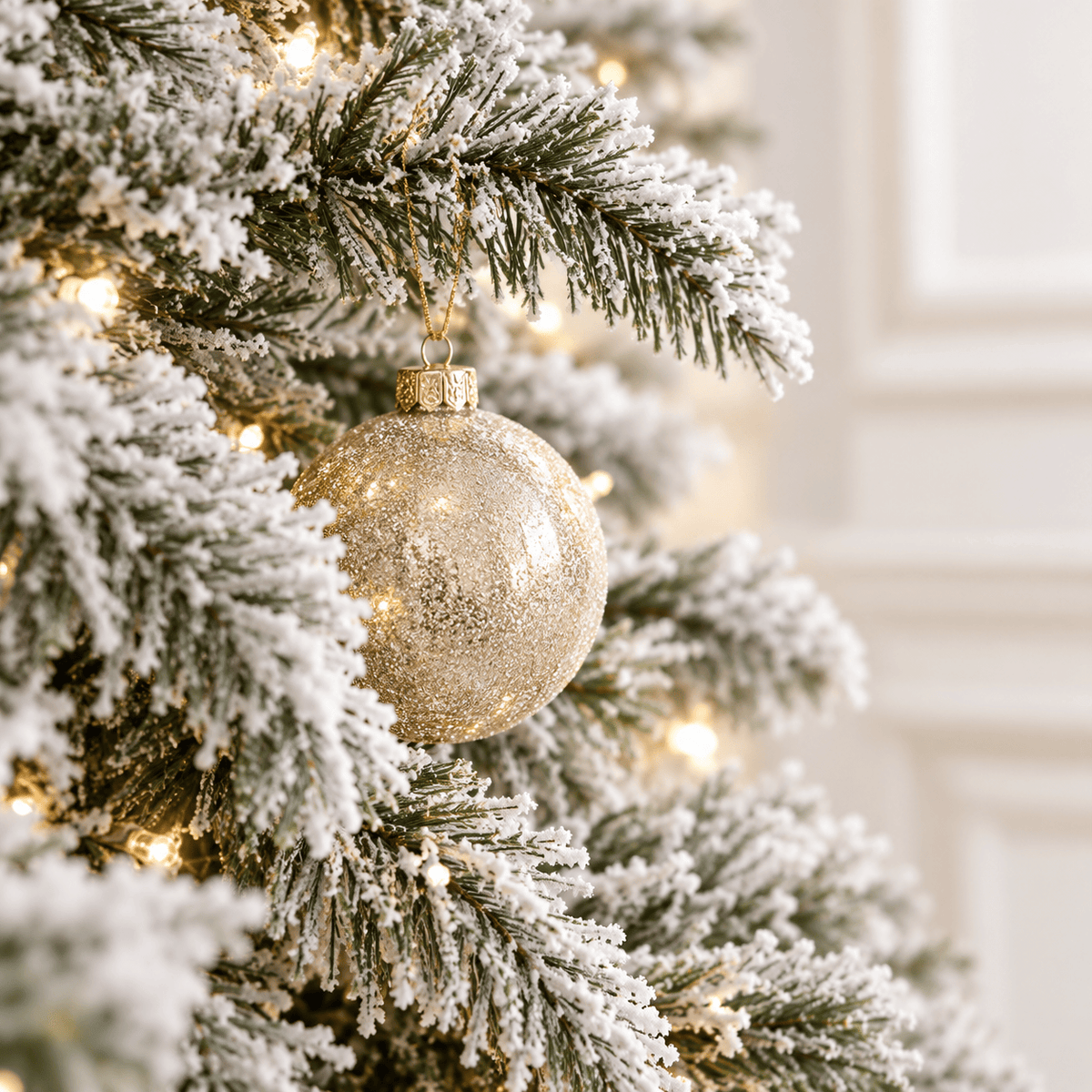 Snow Flocked Artificial Christmas Tree with Warm LED Lights, Hinged