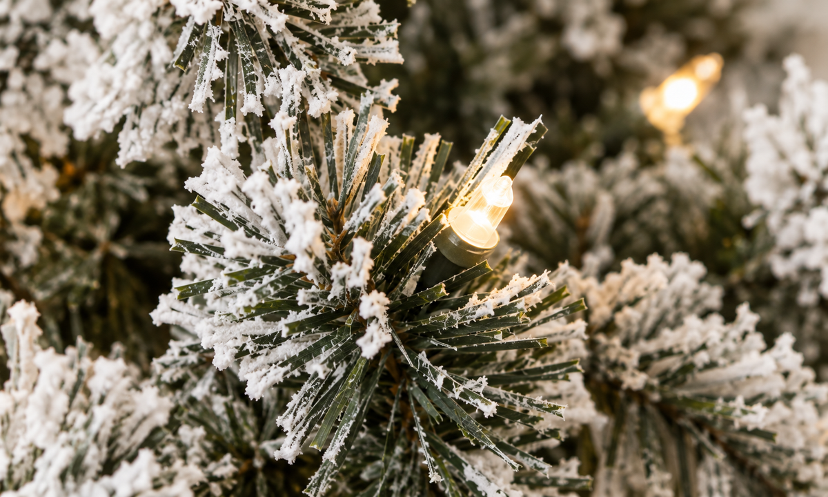 Snow Flocked Christmas Tree with Warm White LED Lights - Fullness