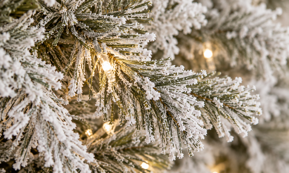 Snow Flocked Christmas Tree with Warm White LED Lights - Fullness