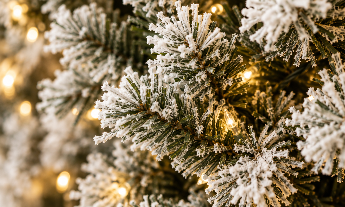 Snow Flocked Christmas Tree with Warm White LED Lights - Realism