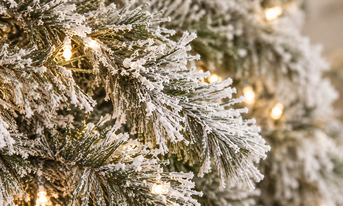 Snow Flocked Christmas Tree with Warm White LED Lights - Realism