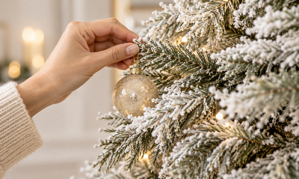 Snow Flocked Christmas Tree with Warm White LED Lights - Style
