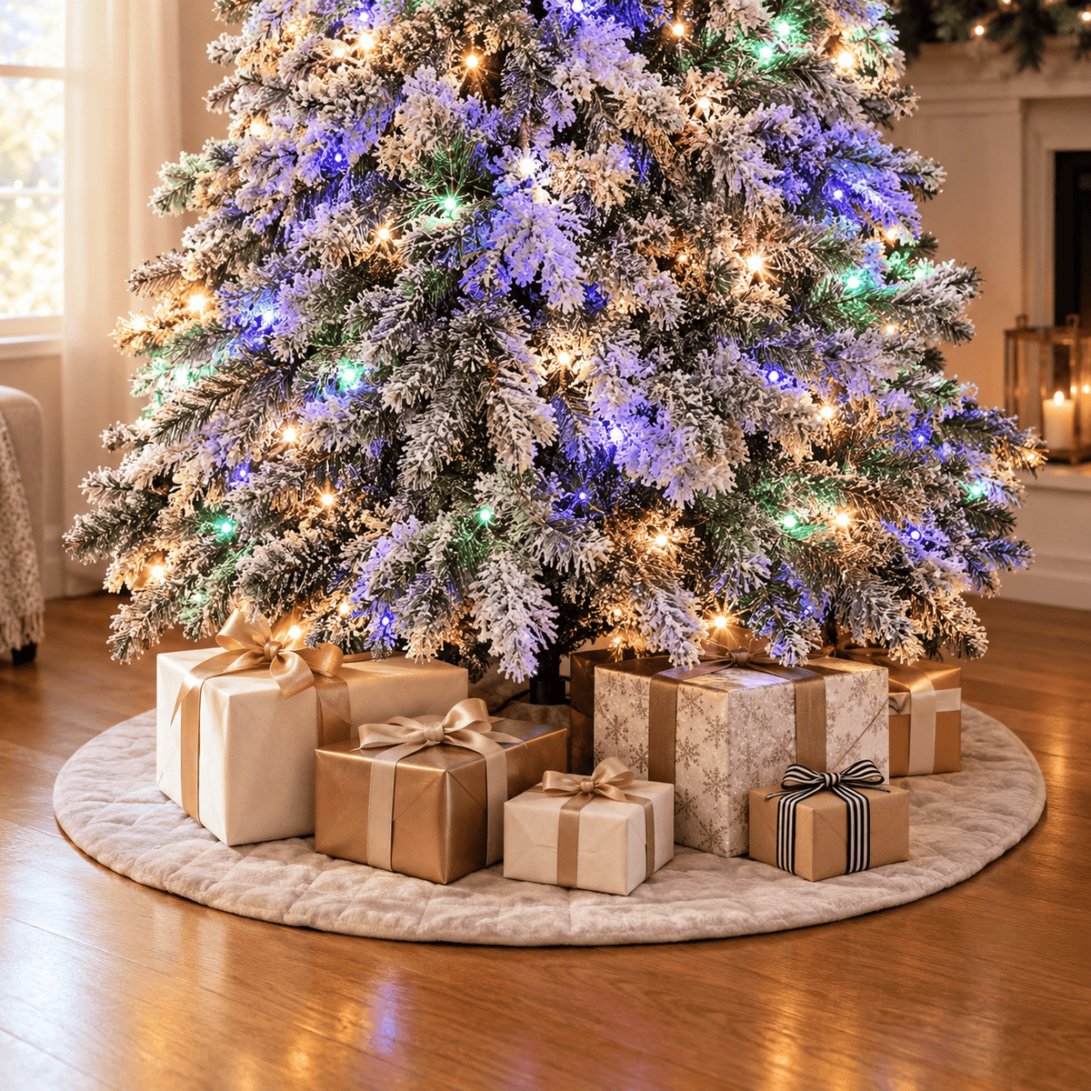 Snow Flocked Pre-Lit Christmas Tree with 550 LED Lights, 1149 Tips