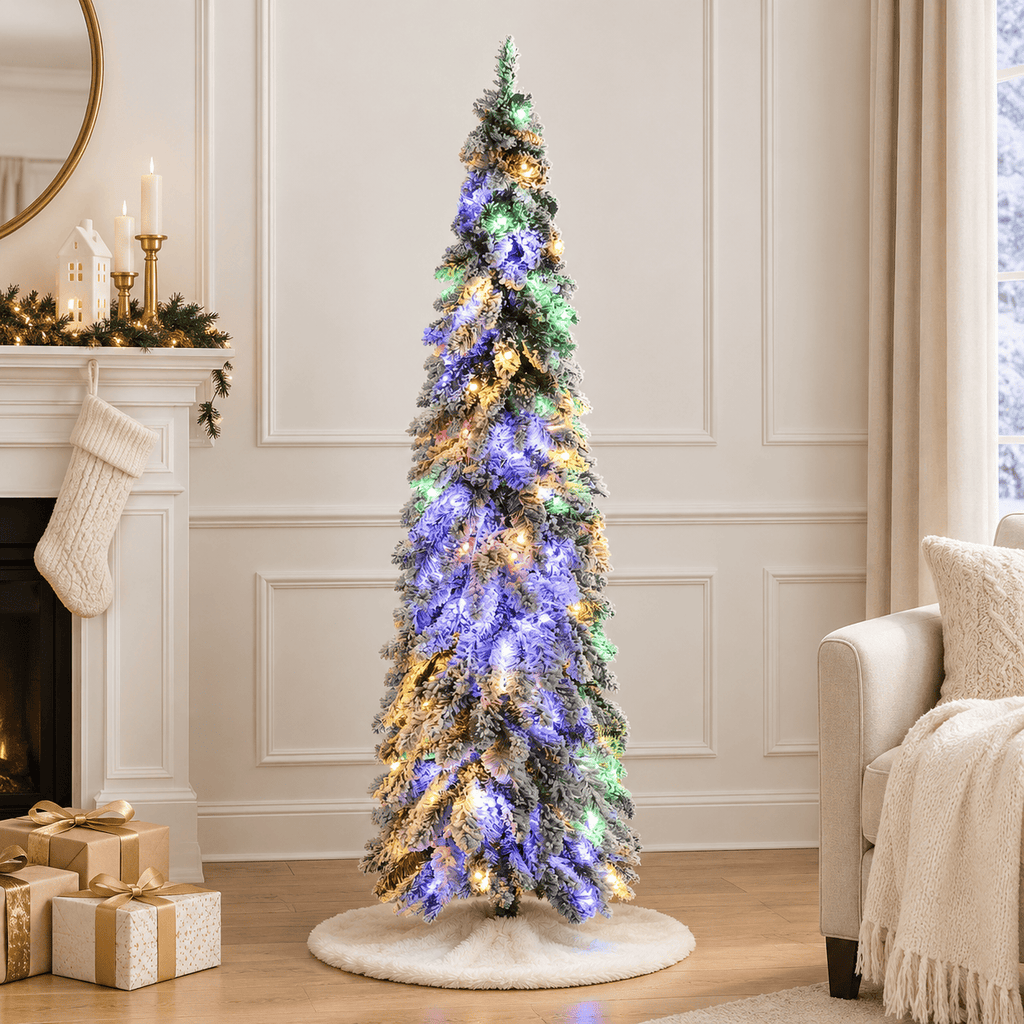 Snow Flocked Pre-Lit Christmas Tree with 550 LED Lights, 1149 Tips