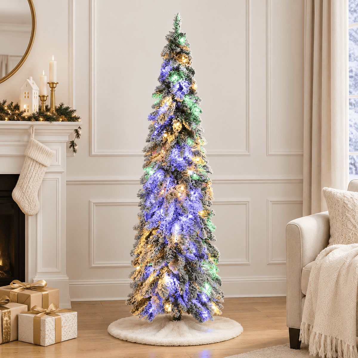 Snow Flocked Pre-Lit Christmas Tree with 550 LED Lights, 1149 Tips