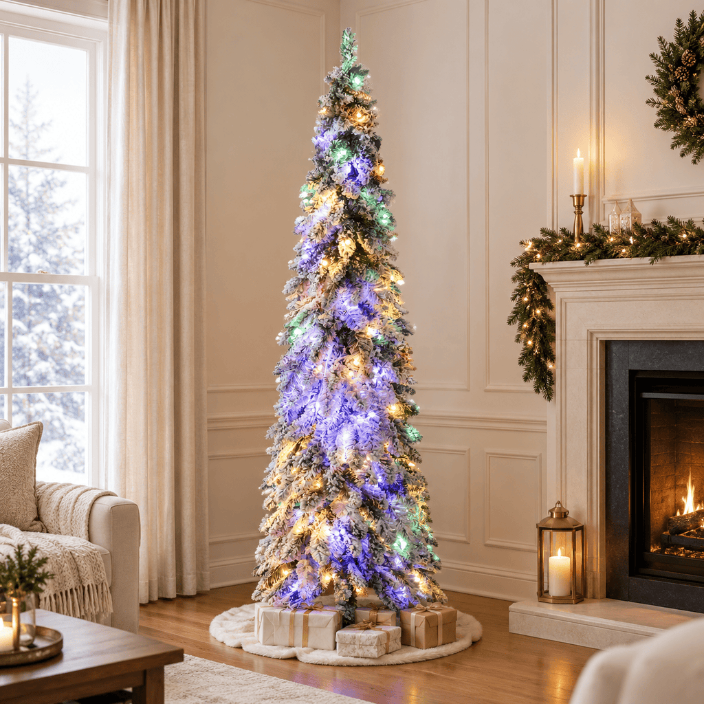Snow Flocked Pre-Lit Christmas Tree with 550 LED Lights, 1149 Tips