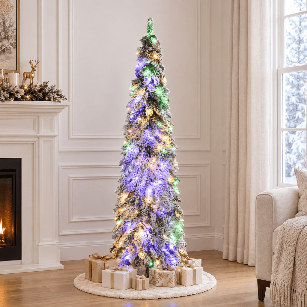 Snow Flocked Pre-Lit Christmas Tree with 550 LED Lights, 1149 Tips