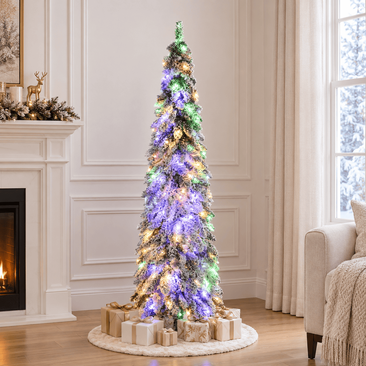 Snow Flocked Pre-Lit Christmas Tree with 550 LED Lights, 1149 Tips