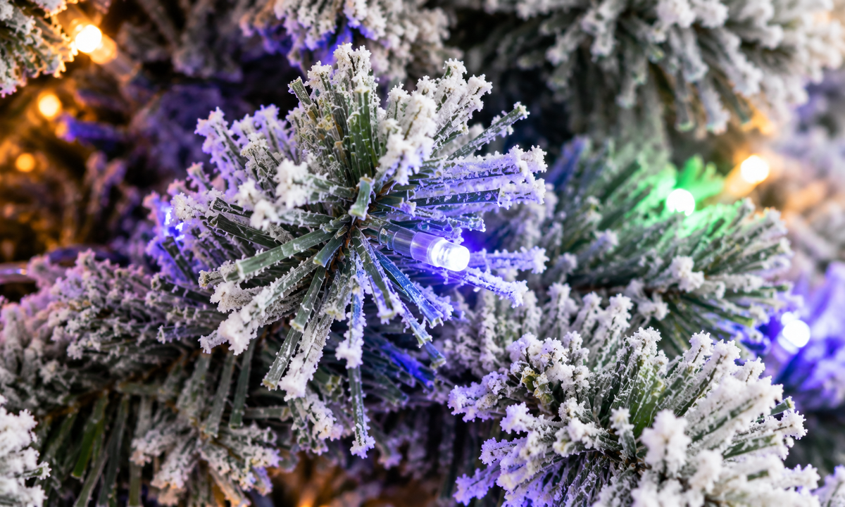 Snow Flocked Pre-Lit Christmas Tree with Multicolor LED Lights - Fullness