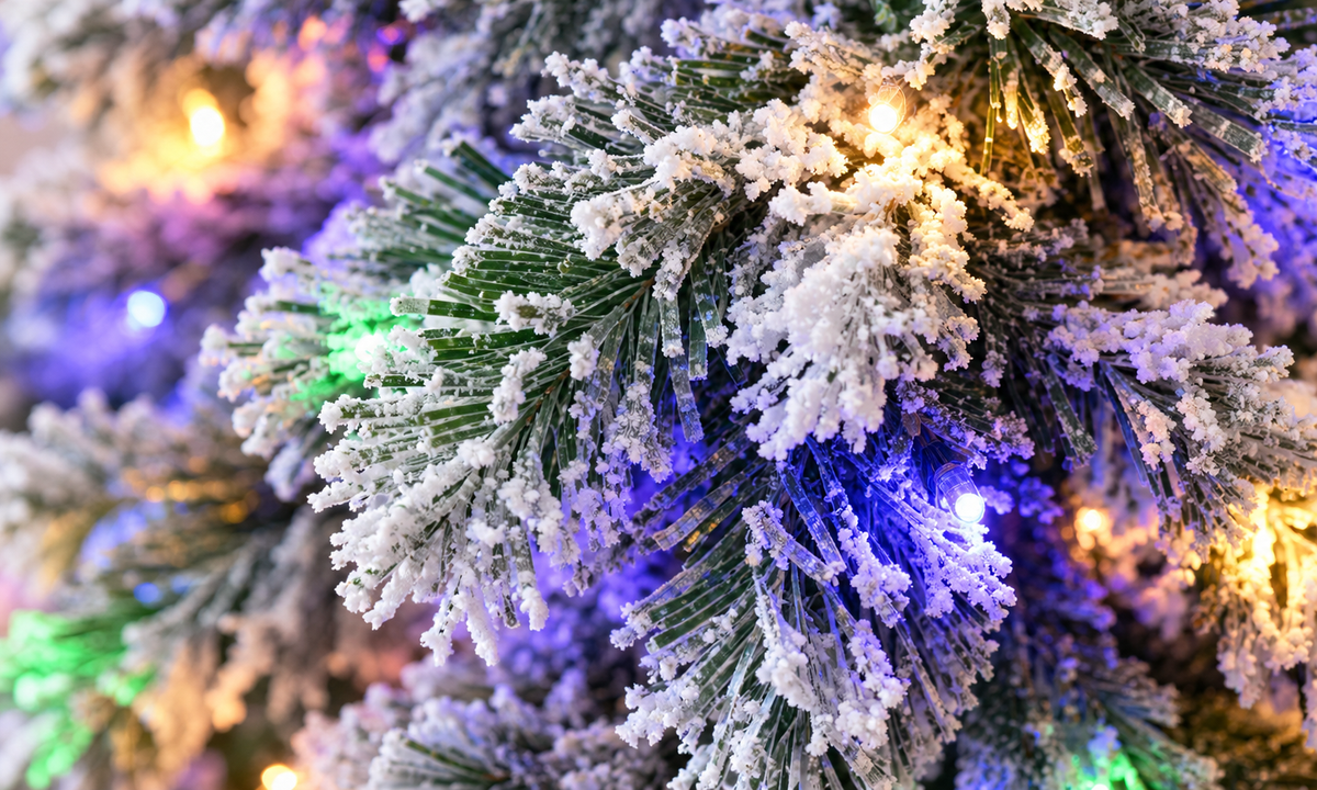 Snow Flocked Pre-Lit Christmas Tree with Multicolor LED Lights - Realism