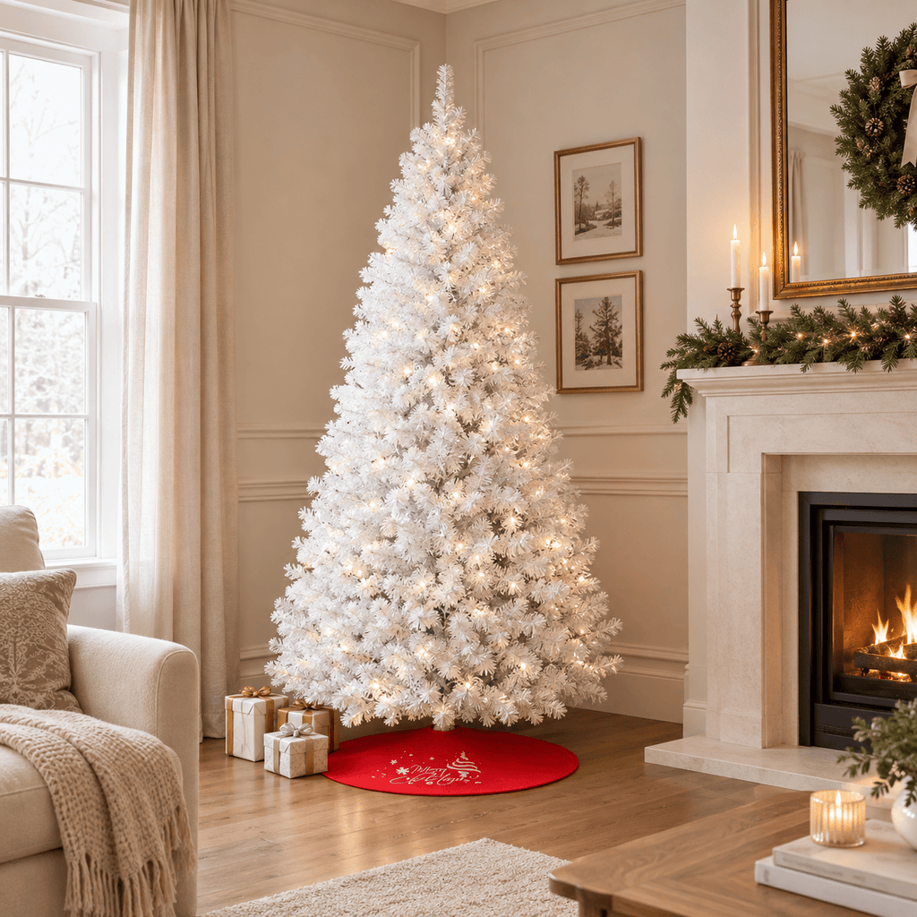 White Artificial Christmas Tree with 1,000 PVC Branches & Steel Stand