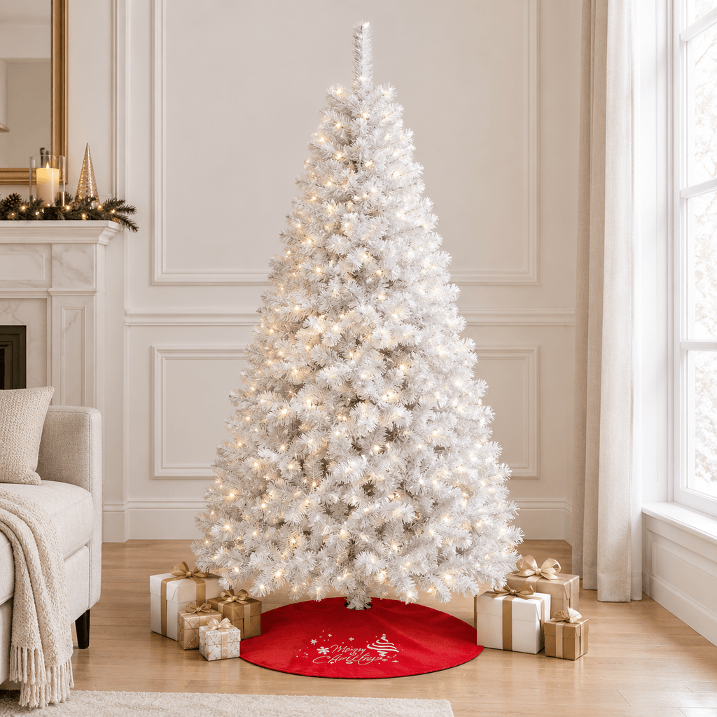 White Artificial Christmas Tree with 1,000 PVC Branches & Steel Stand