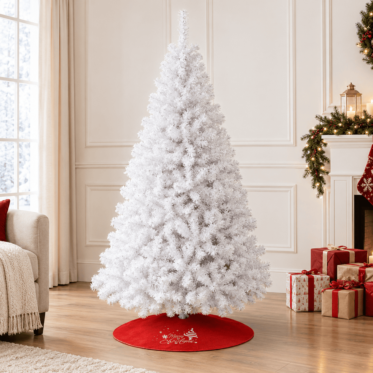 White Artificial Christmas Tree with 1,000 PVC Branches & Steel Stand