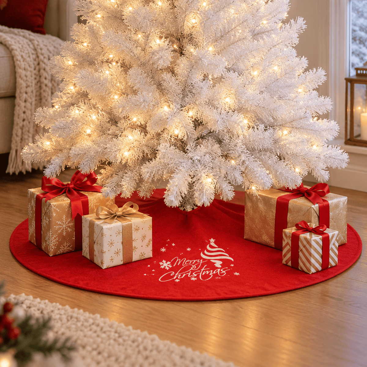 White Artificial Christmas Tree with 1,000 PVC Branches & Steel Stand