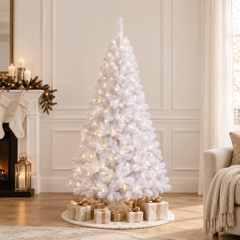 White Artificial PVC Christmas Tree with Metal Stand, Full Shape