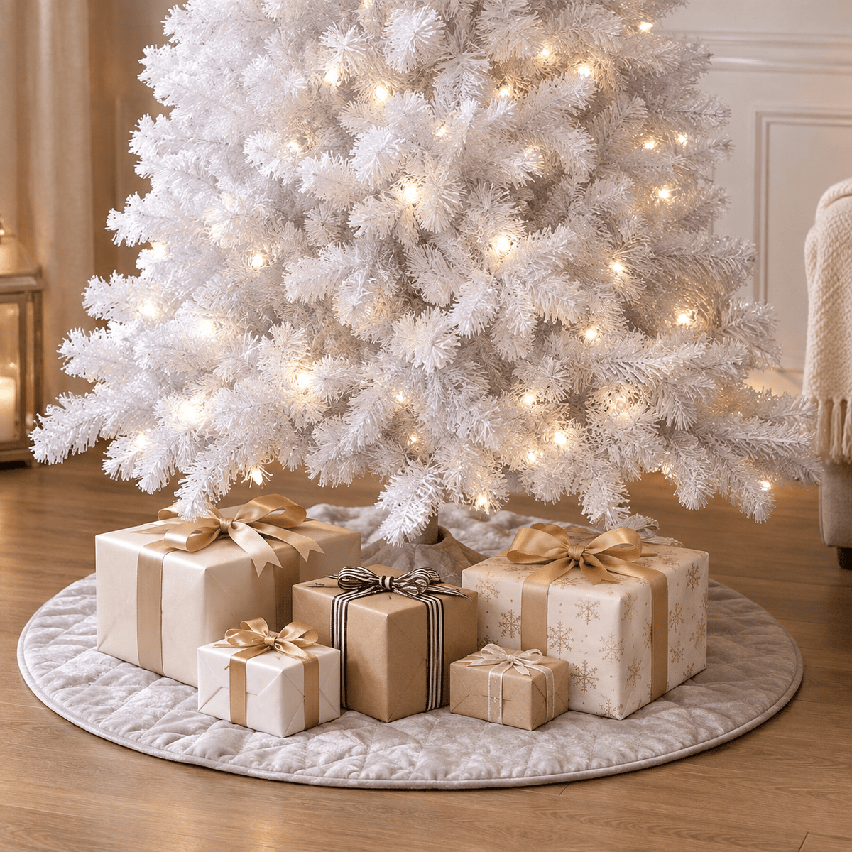 White Artificial PVC Christmas Tree with Metal Stand, Full Shape