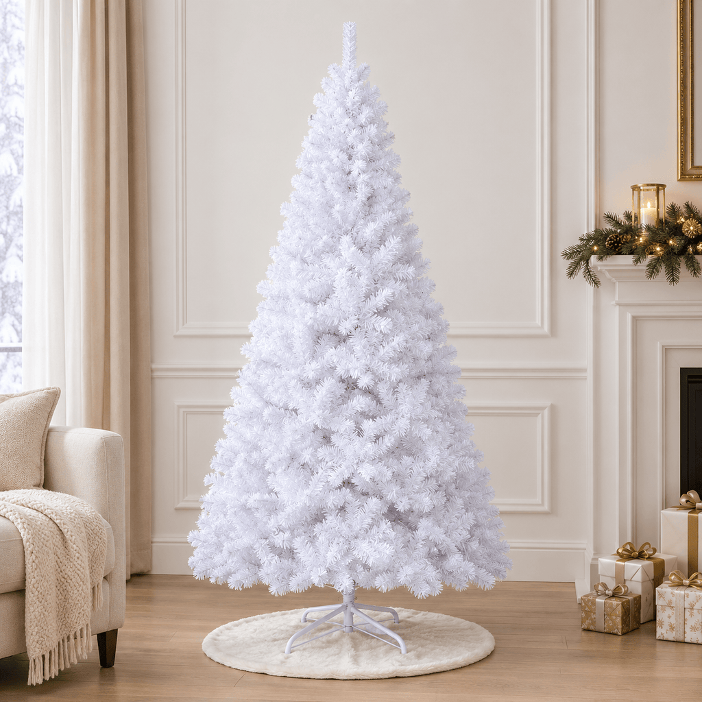 White Artificial PVC Christmas Tree with Metal Stand, Full Shape