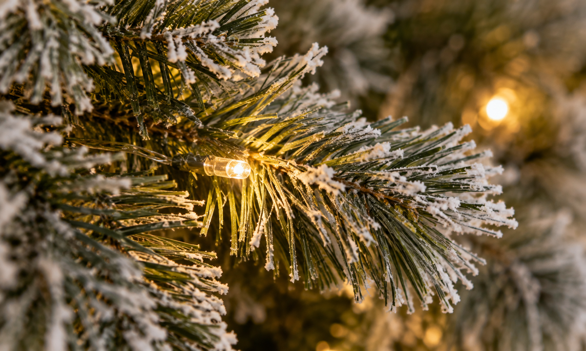 White Flocked Christmas Tree with Warm White LED Lights - Fullness